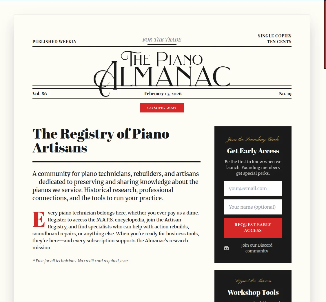 The Piano Almanac website - Registry of Piano Artisans