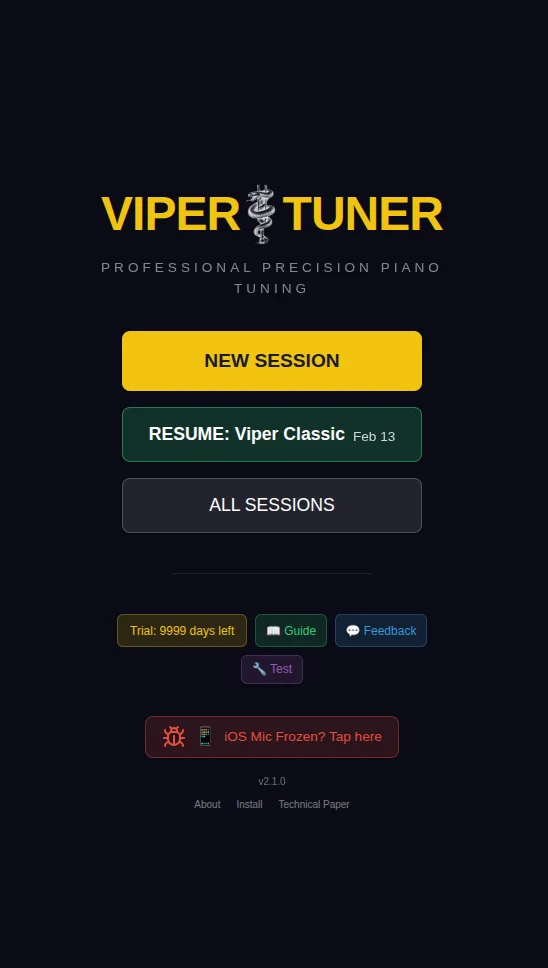 Viper Tuner piano tuning software interface
